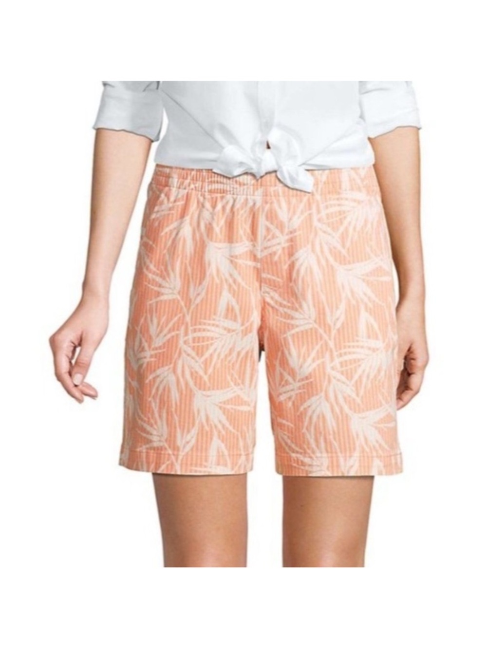 Lands End Palm Shorts Womens 4 Crisp Peach Patterned Striped Pull On Stretch